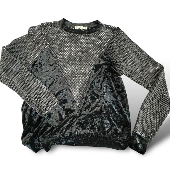 Gilded Intent Gothic Grunge Large Black Crushed Velvet fishnet Holy top - Picture 3 of 13